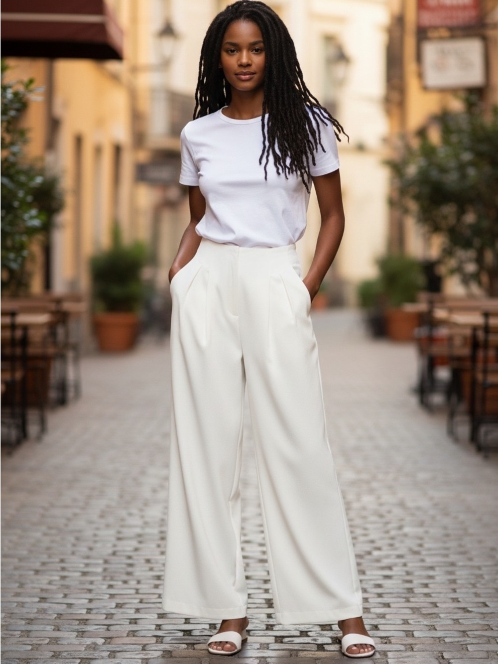 NWT Mystree Large Cream Wide Leg Pleated Dress Pants High Rise Trouser